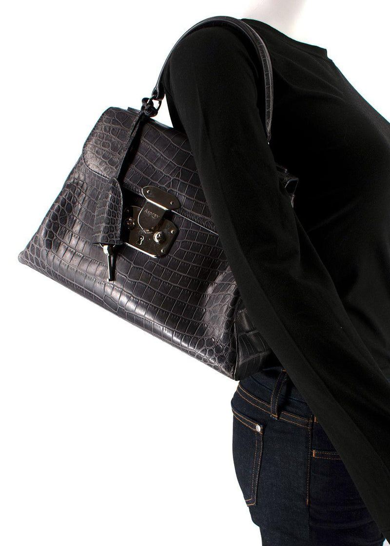 Asprey Grey Crocodile Leather Private Collection Handbag
