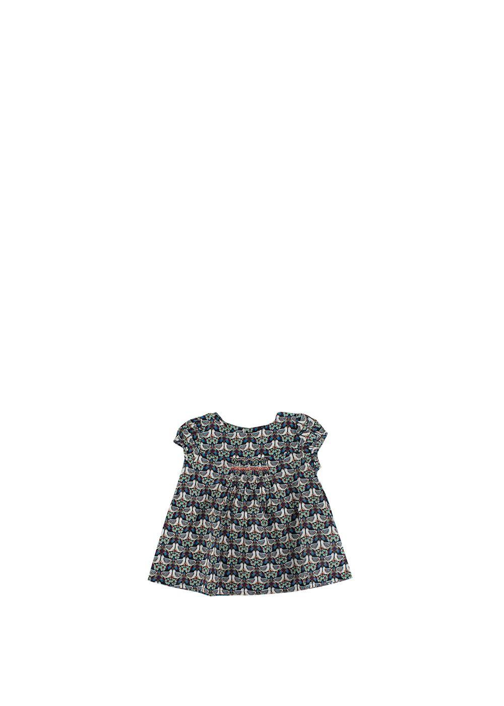 Turtledove Print Black Cotton Smocked Blouse
