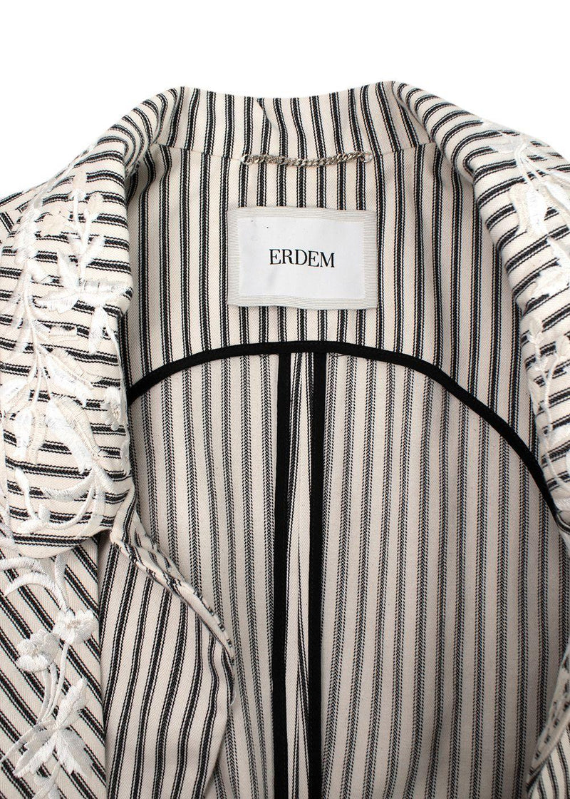 Erdem Floral Embroidered Striped Longline Wrap Jacket