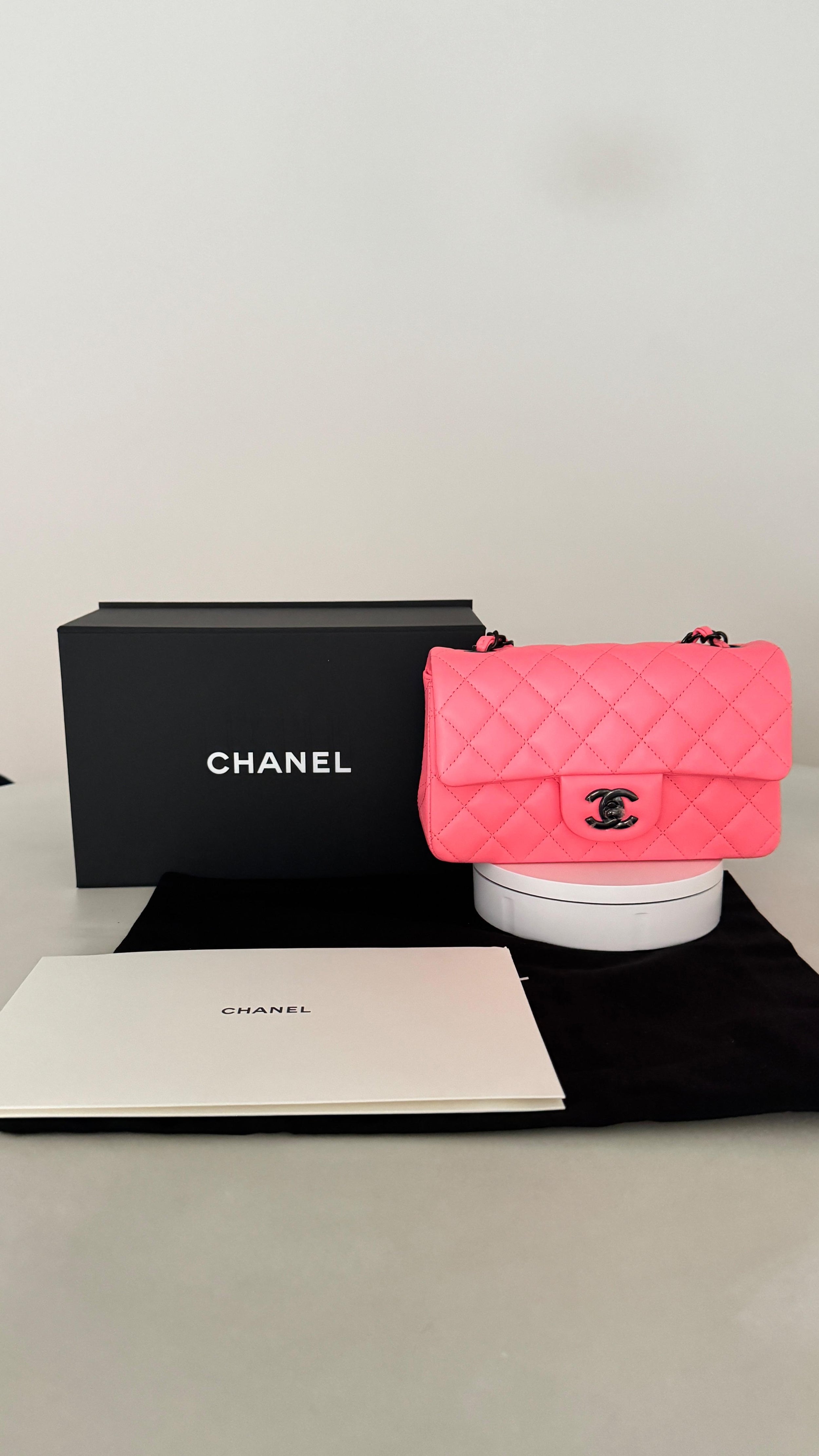 Chanel Neon Pink Limited Edition Ultra Mini Rectangular Single Flap Bag