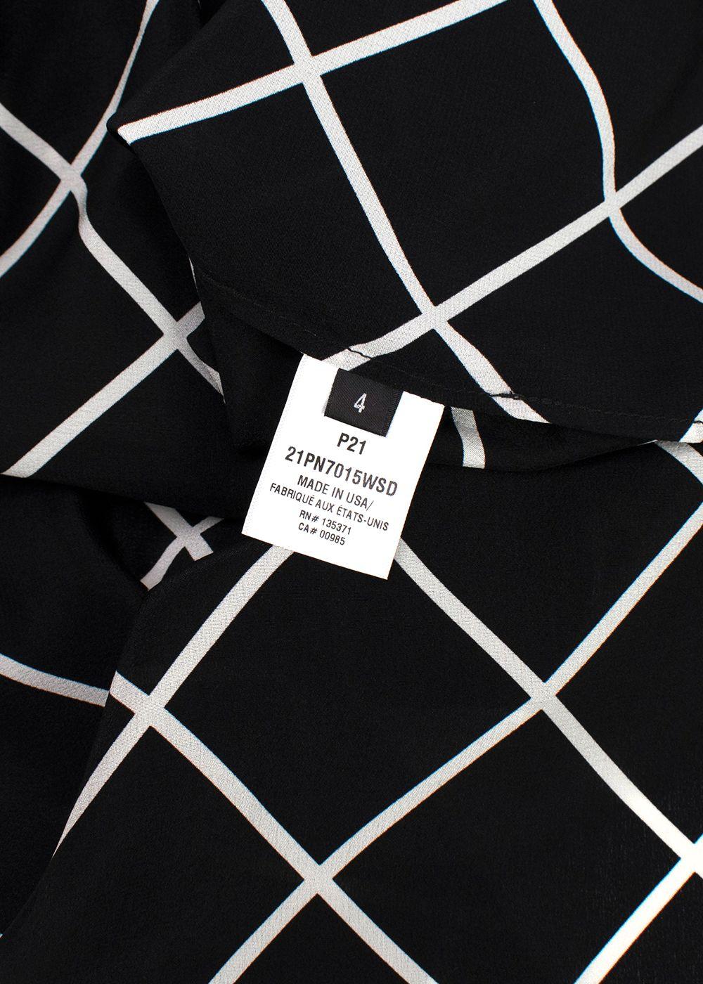 Oscar de La Renta Black and White Geometric Silk Blouse