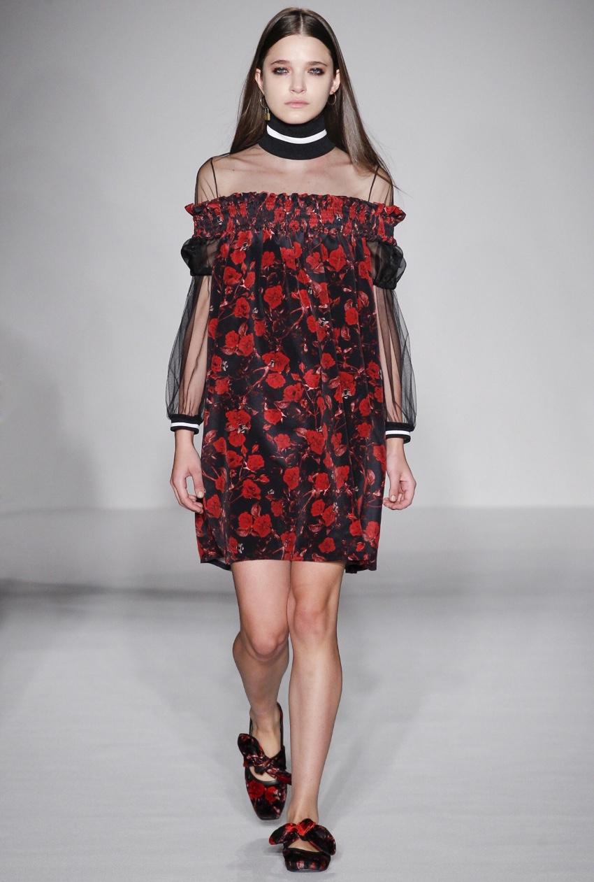 Mother of Pearl Silk-Satin Off-the-Shoulder Rose-Print Dress