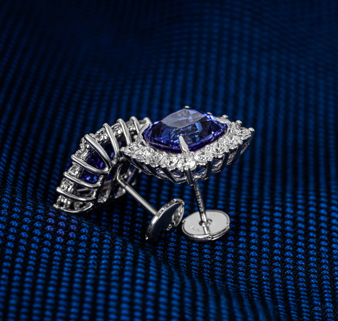 Platinum Set Diamond & Tanzanite Earrings