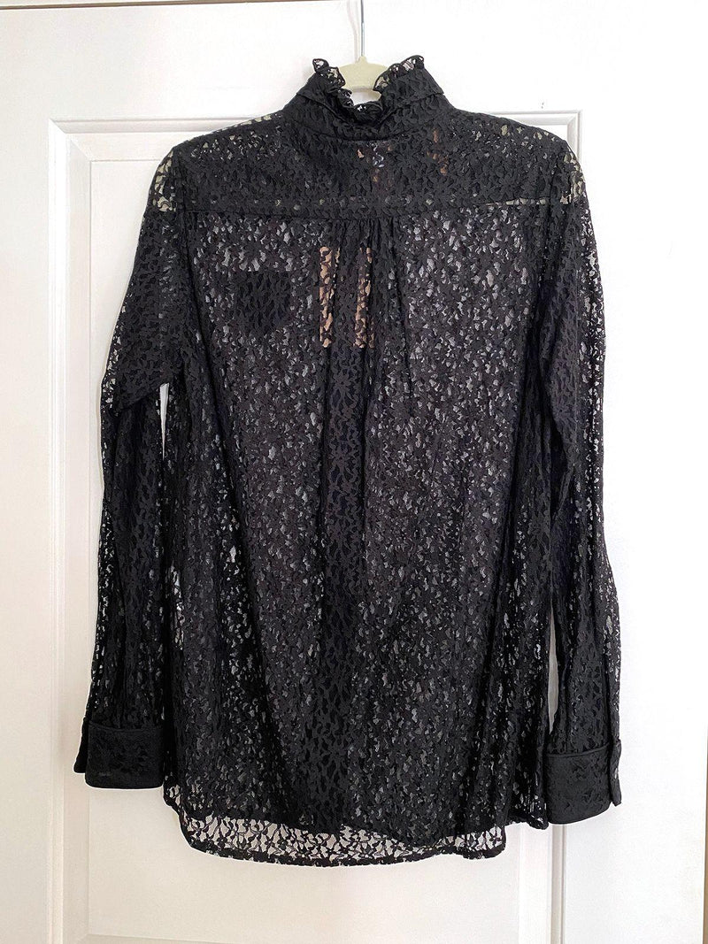 Black lace frill collar shirt