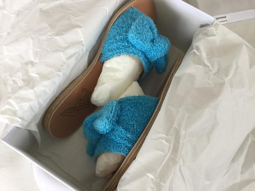 Ancient Greek blue towelling coated sandals