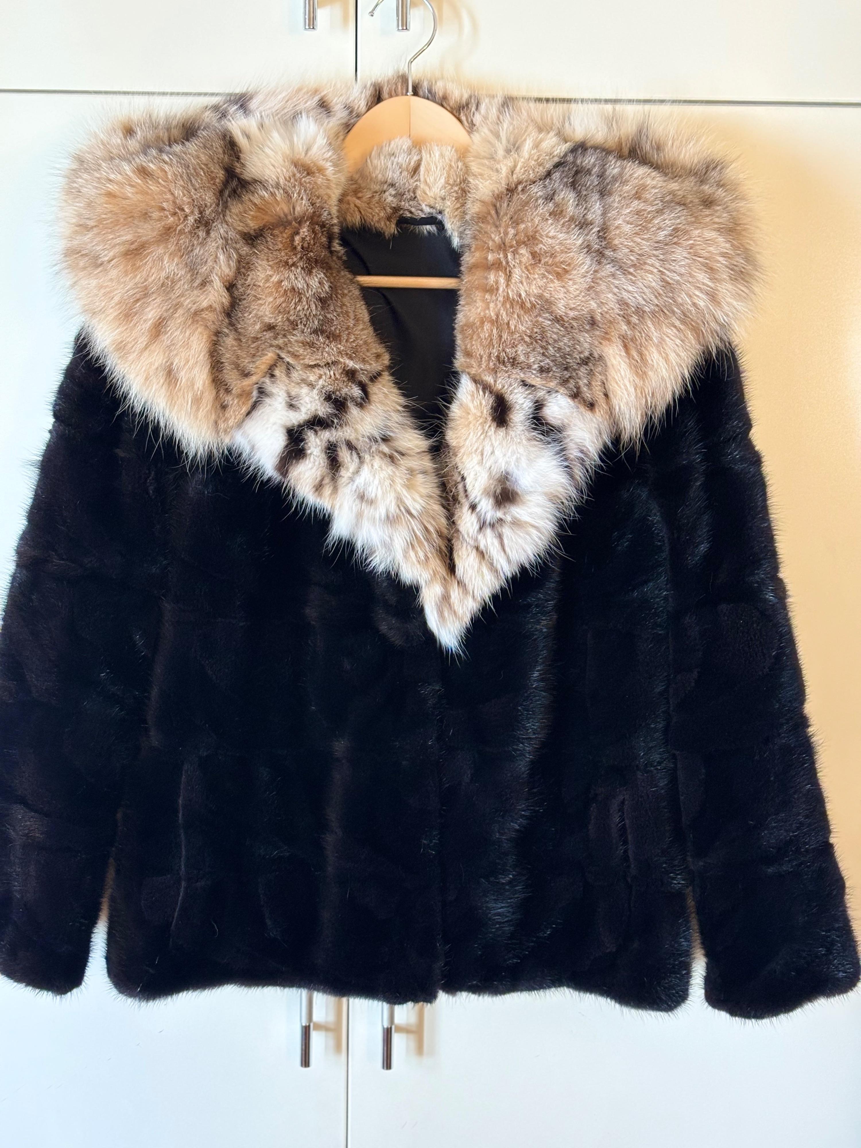 Bespoke Lightweight Black Mink /Bobcat Hooded Jacket