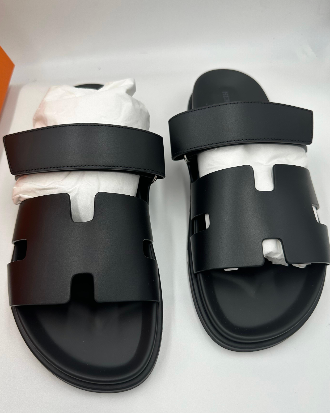 Hermes Black Leather Chypre Sandals