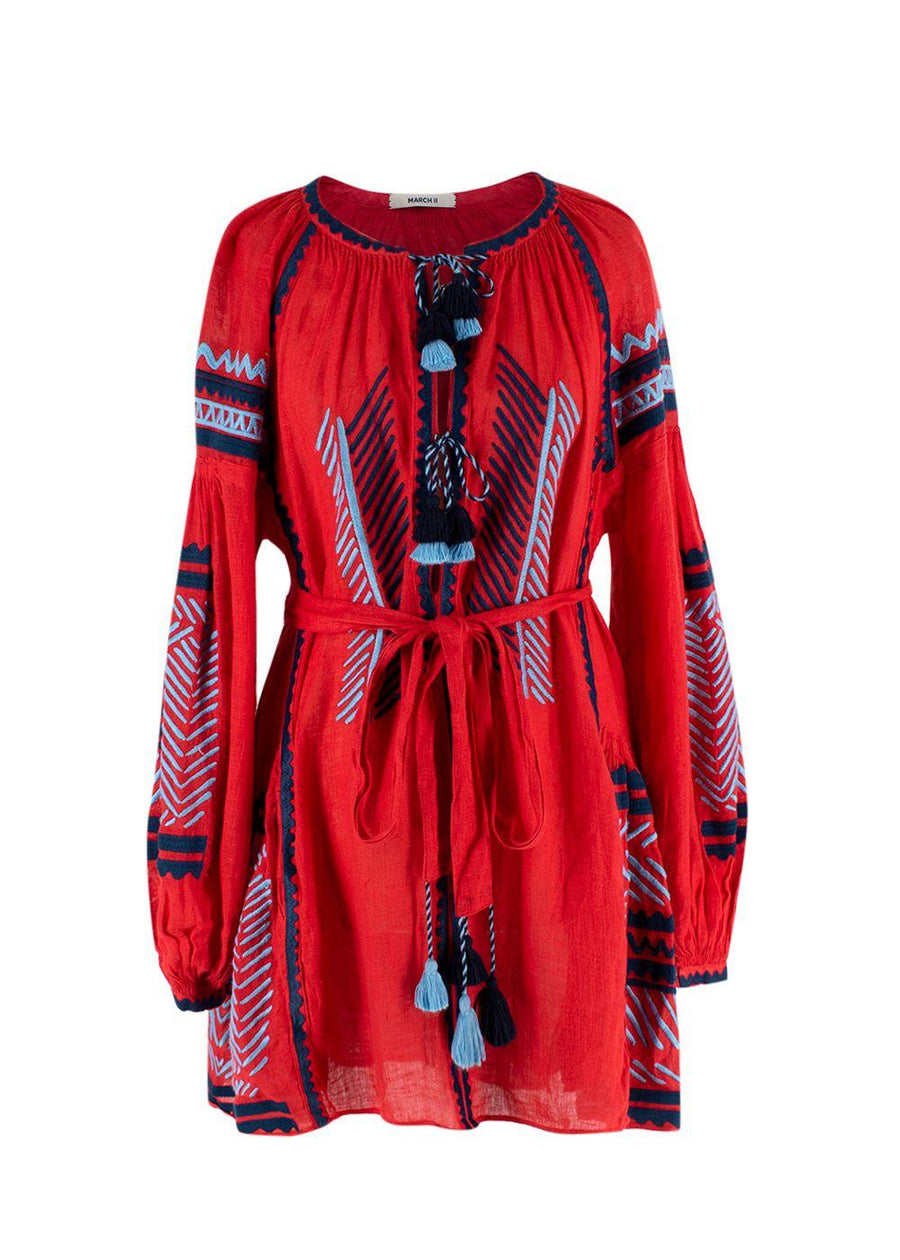 March II Red Embroidered Kaftan with Tassel Detailing