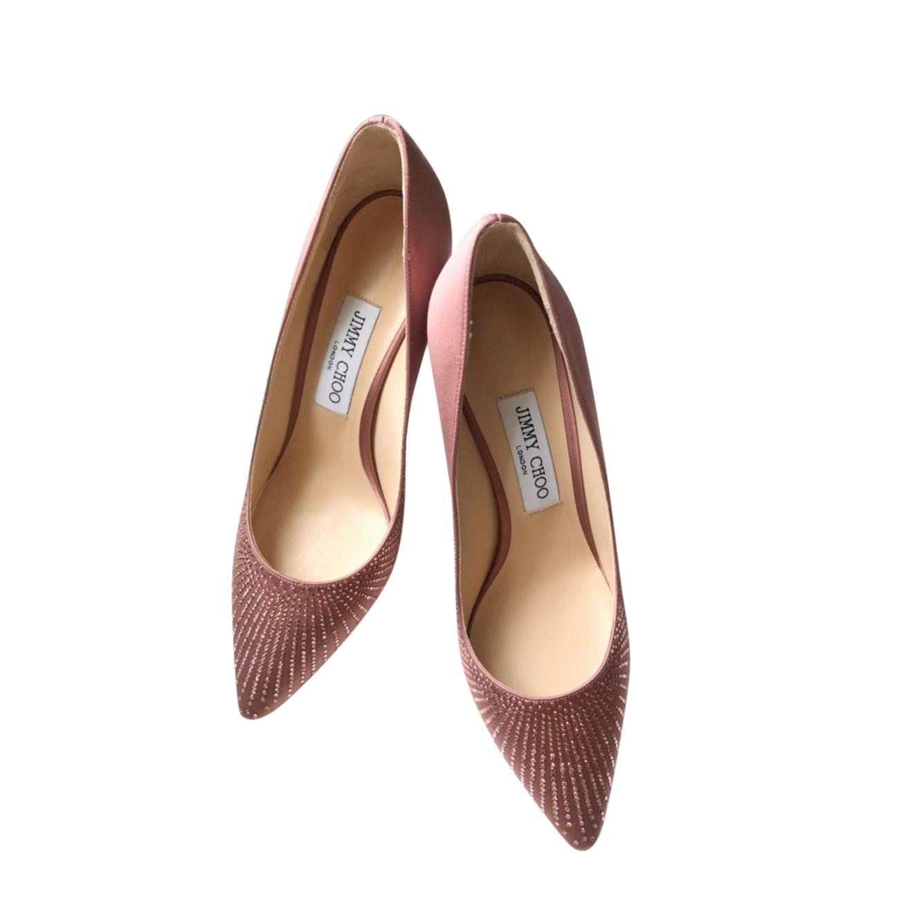 Jimmy Choo Satin Shooting Crystals Guava Romy 85 Pumps