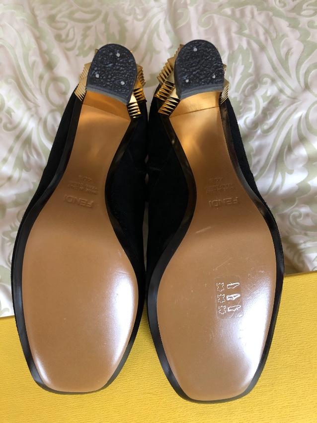 Fendi Black Suede Ankle Boots with Gold Spiked Heel