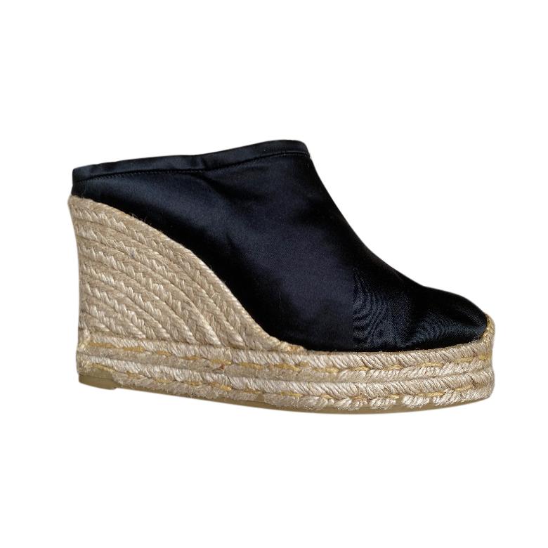 Paul Smith Black Silk Jute Wedge Mules