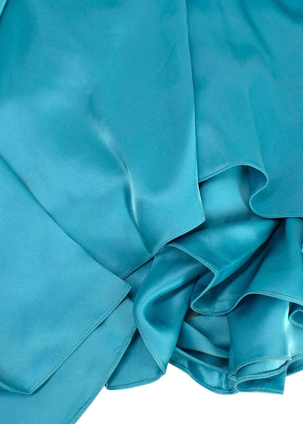 Elegant Embroidery Teal Satin Floral Applique Kaftan
