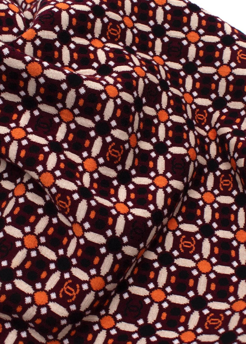 Chanel Burgundy/Orange Floral CC Jumper
