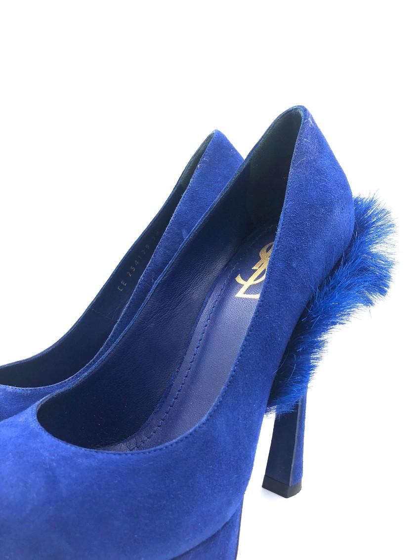 Yves Saint Laurent Palais Mohawk Blue Suede Pumps