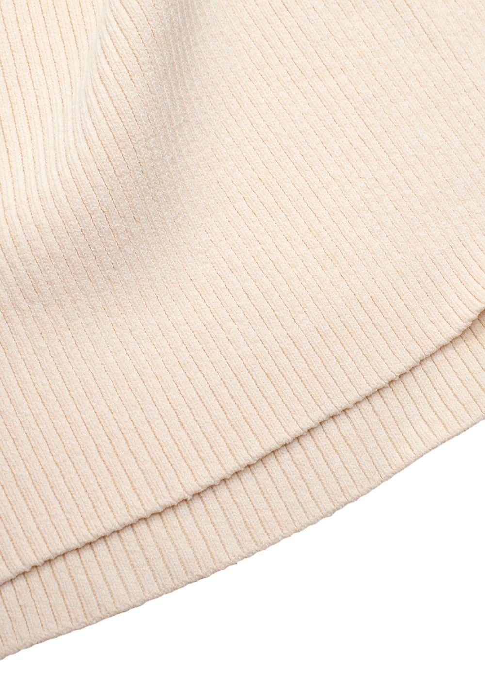 Ganni Cream Ribbed Melange Polo Knit Top