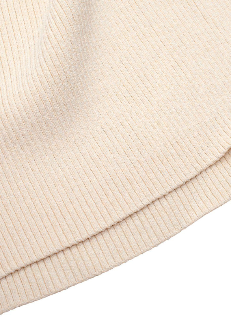 Ganni Cream Ribbed Melange Polo Knit Top