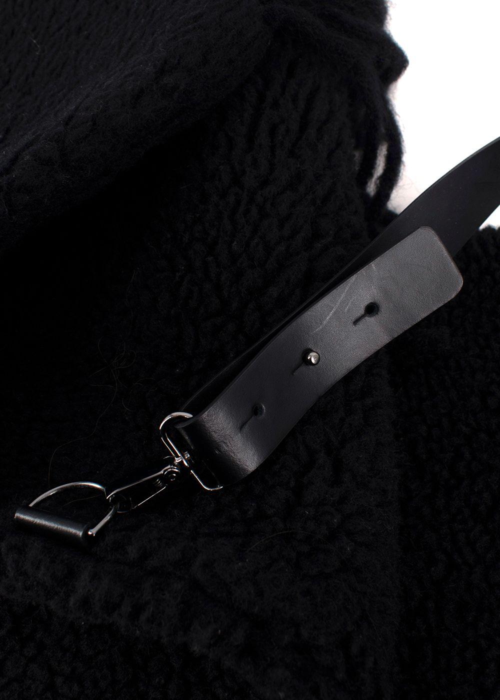MaxMara Black Fleeced Scarf with Leather Strap