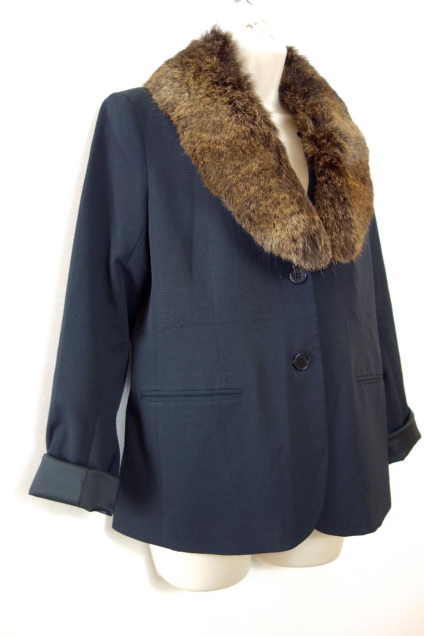 Theory Black Tailored Jacket with Rabbit Fur Removable Collar