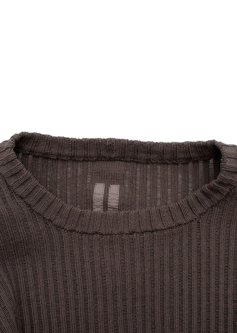 Rick Owens Brown Drop-Stitched Ribbed-Cotton Sweater