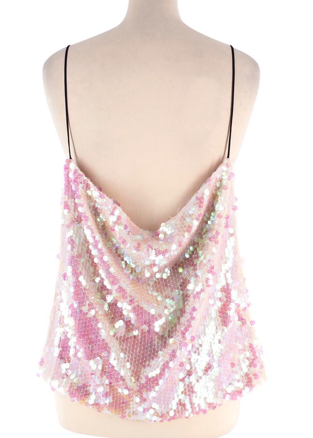 Sandy Liang Pink Sequin Cami Top