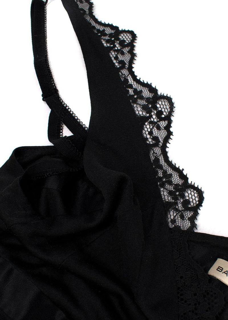 Balenciaga Silk Lace Trimmed Black Plunge Cami Top