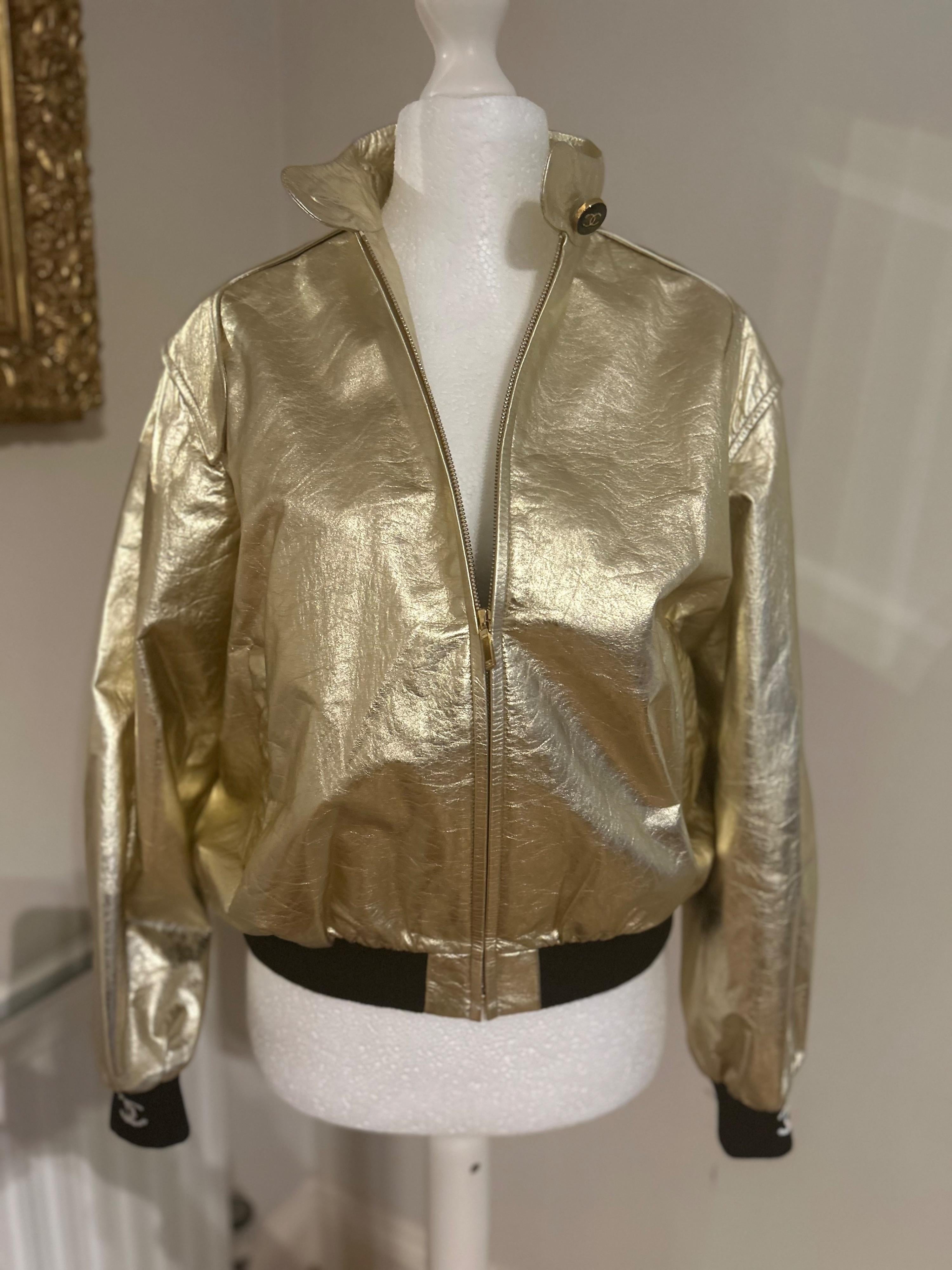 Runway Gold Leather Bomber Jacket