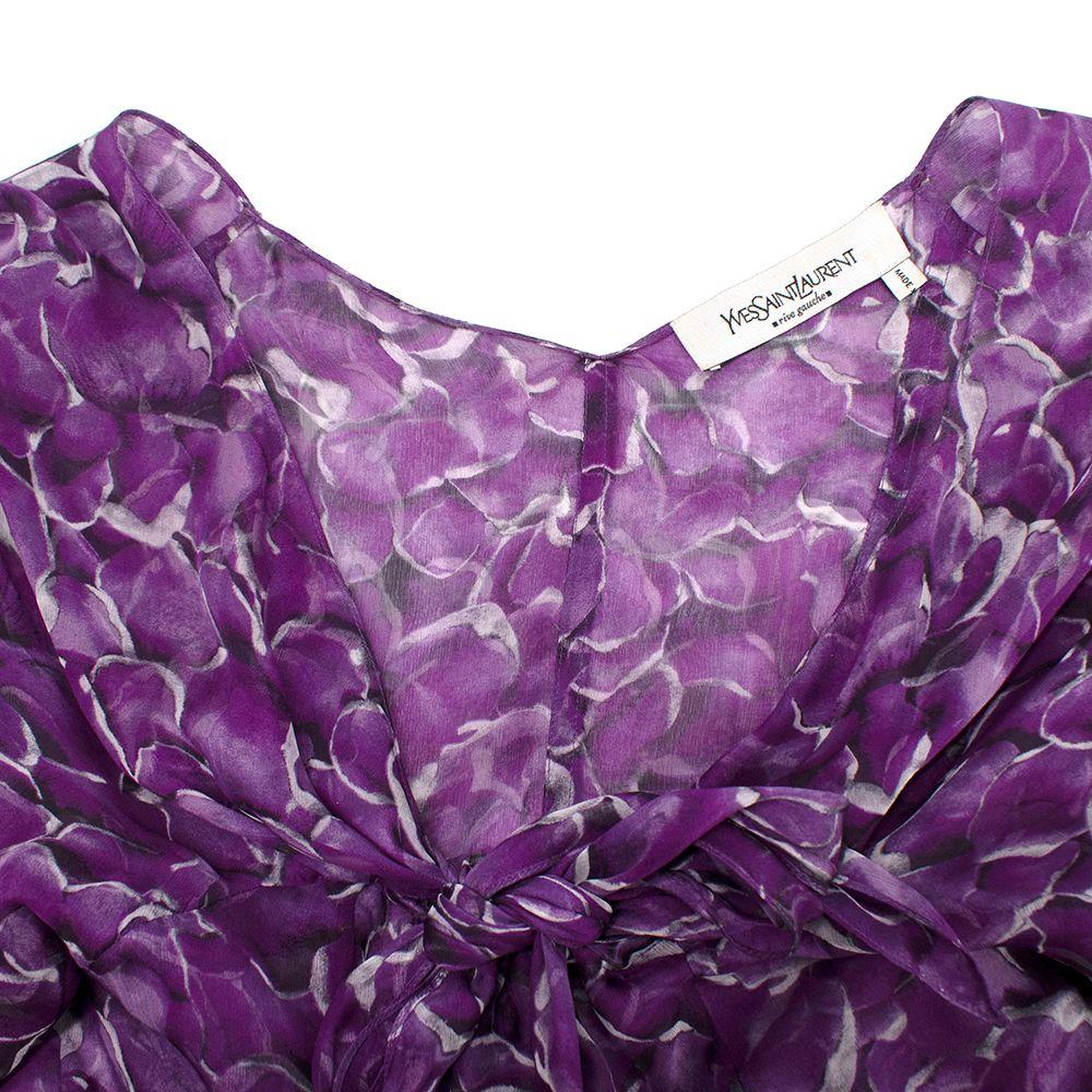 YSL Purple Floral-print Silk Blouse