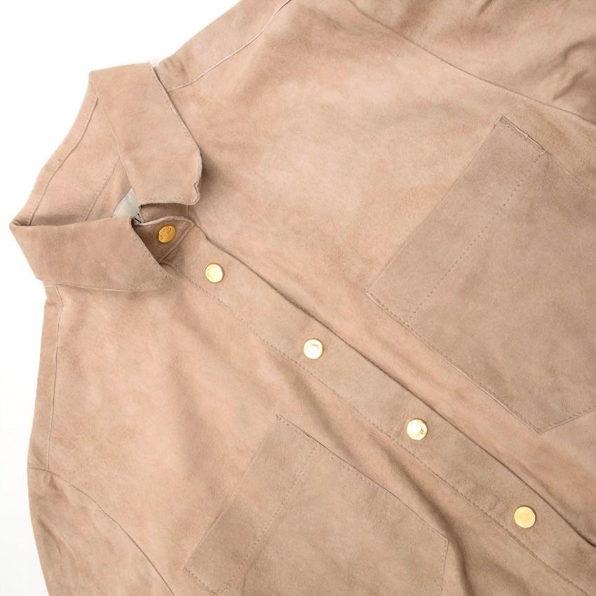 La Mania Beige Perea Long Sleeved Suede Dress