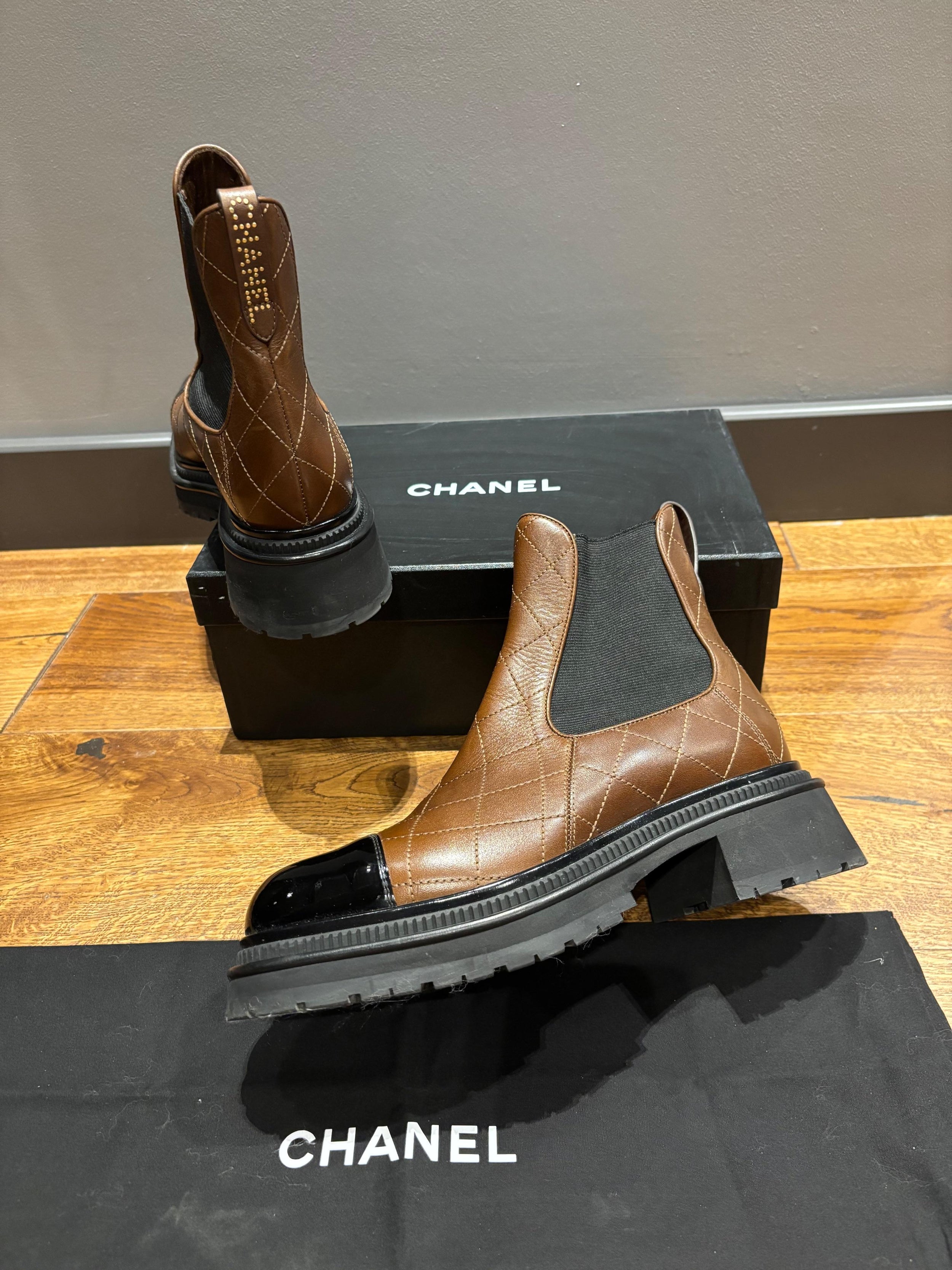 Chanel Tan Quilted Ankle Boots