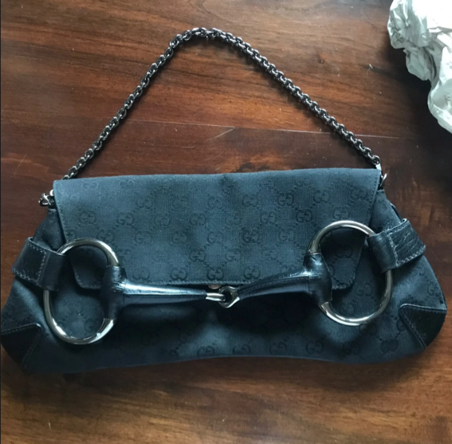 Gucci Vintage Black Horsebit Wallet on Chain