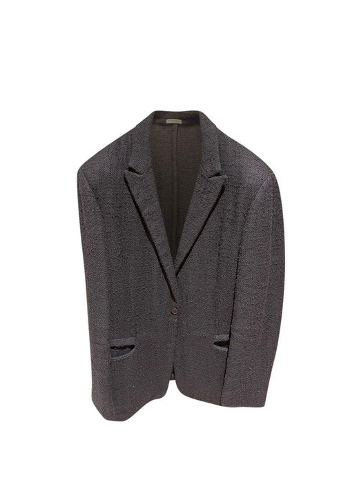 Brown Textured Hemp Blend Single Breasted Blazer