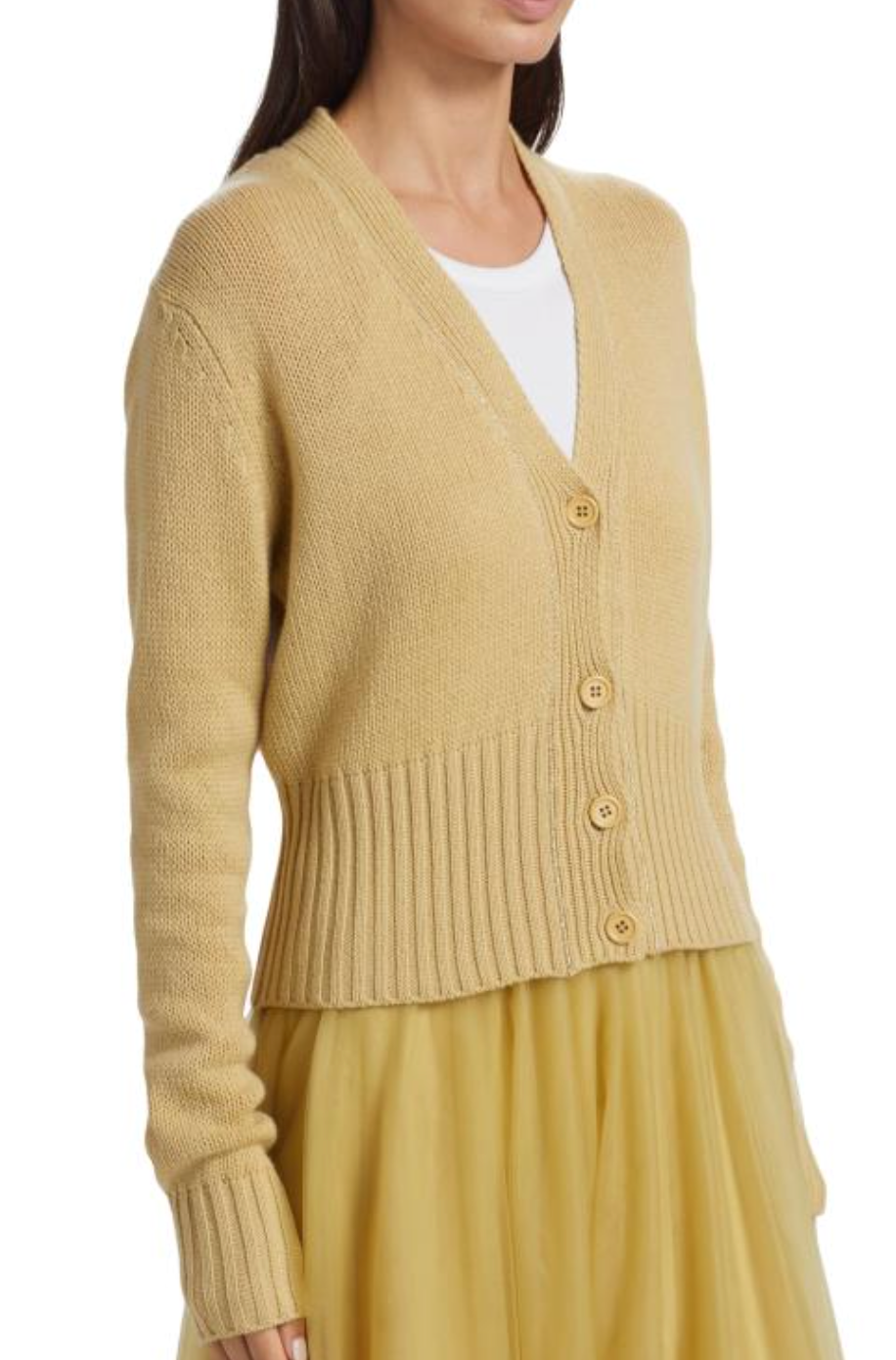Fabiana Filippi Yellow Cashmere Embellished-Trim Cardigan
