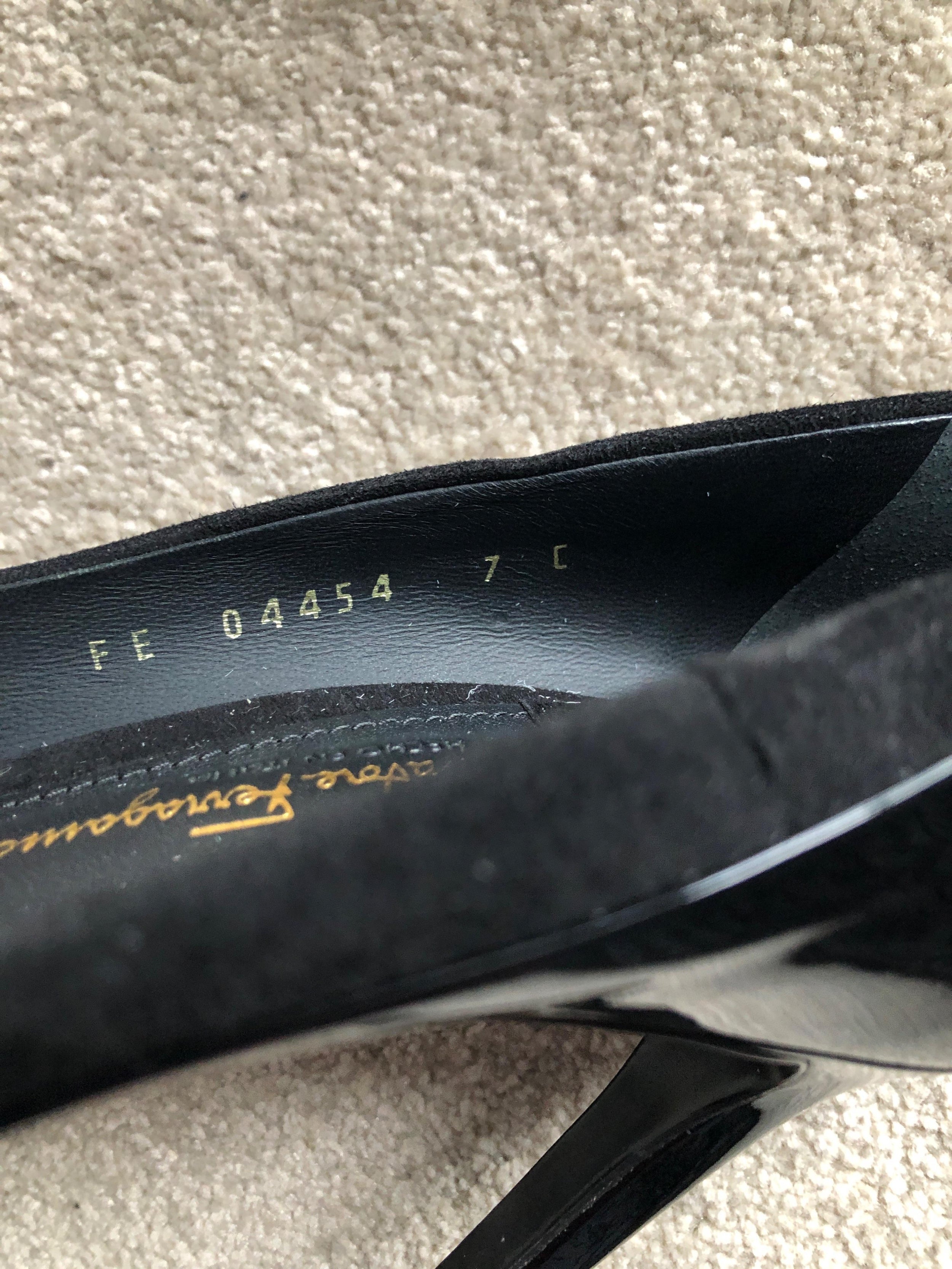 Salvatore Ferragamo Black Patent Leather Court Heels