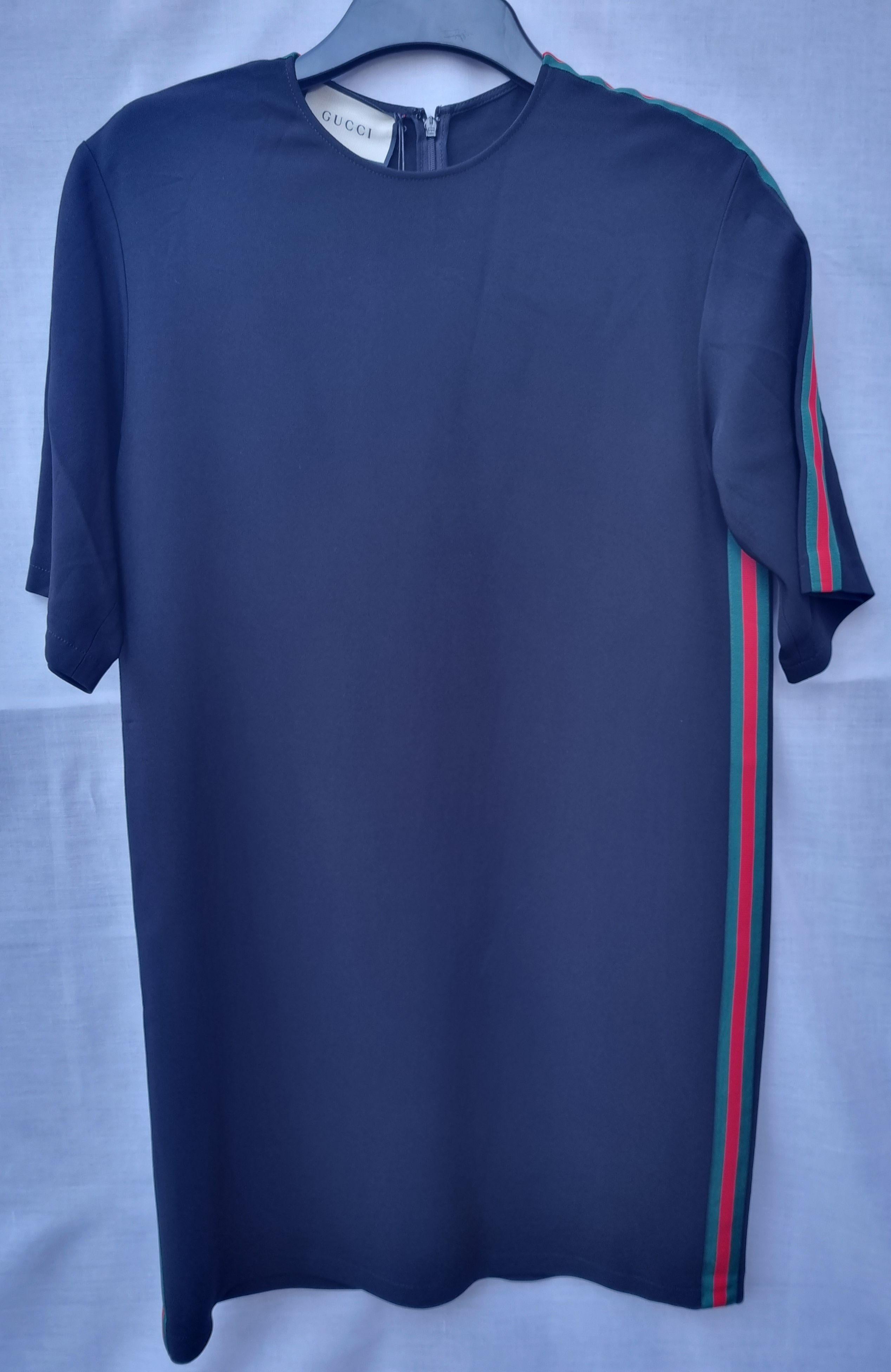 Black cotton jersey web stripe oversize T-shirt dress