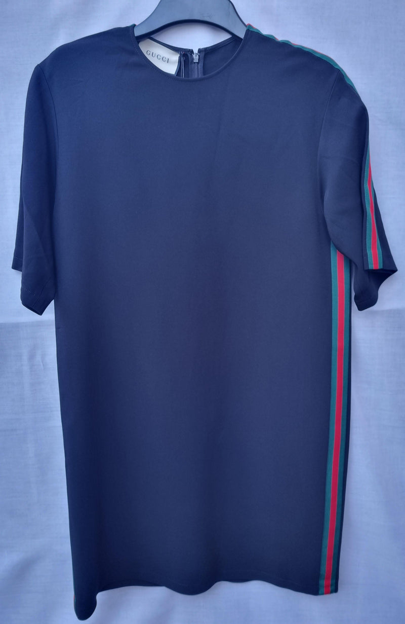 Black cotton jersey web stripe oversize T-shirt dress