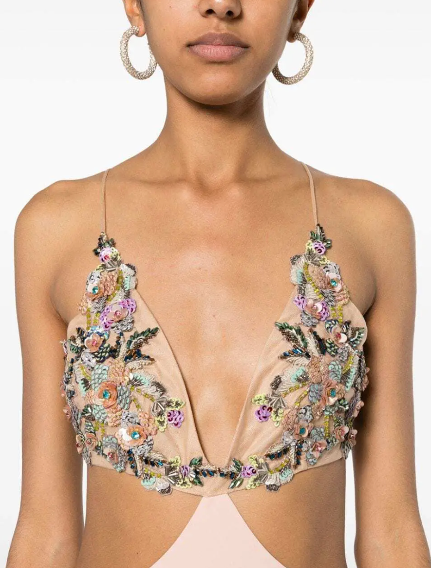 Costarellos  Floral-Appliqué Maxi Dress