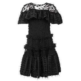 ANAIS JOURDEN black sheer shimmery ruffle tulle DRESS