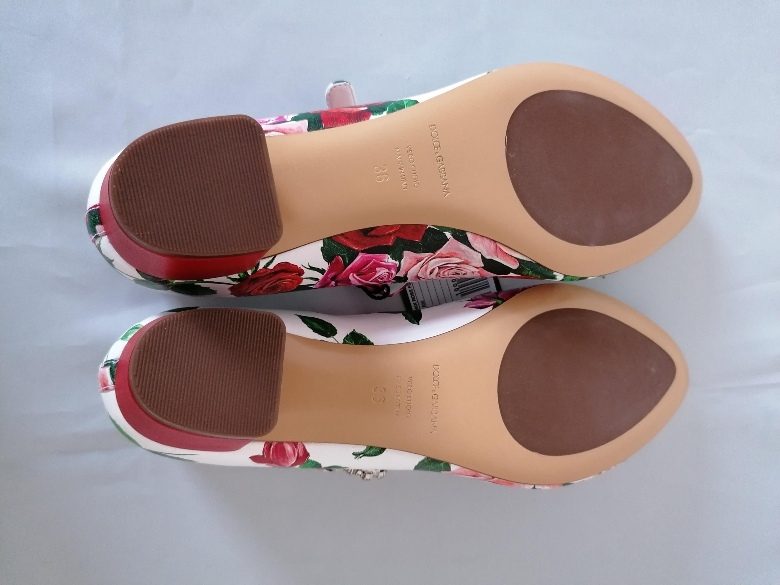 White Rose Printed Leather Mary Jane Heeled Pumps