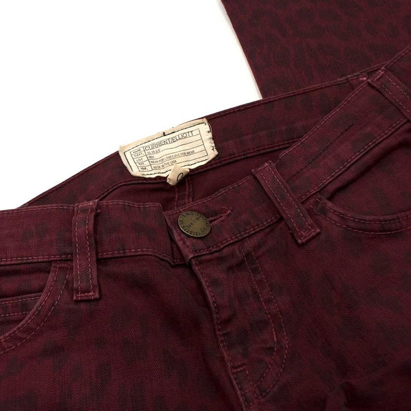 Current Elliott Burgundy Leopard Print Skinny Jeans