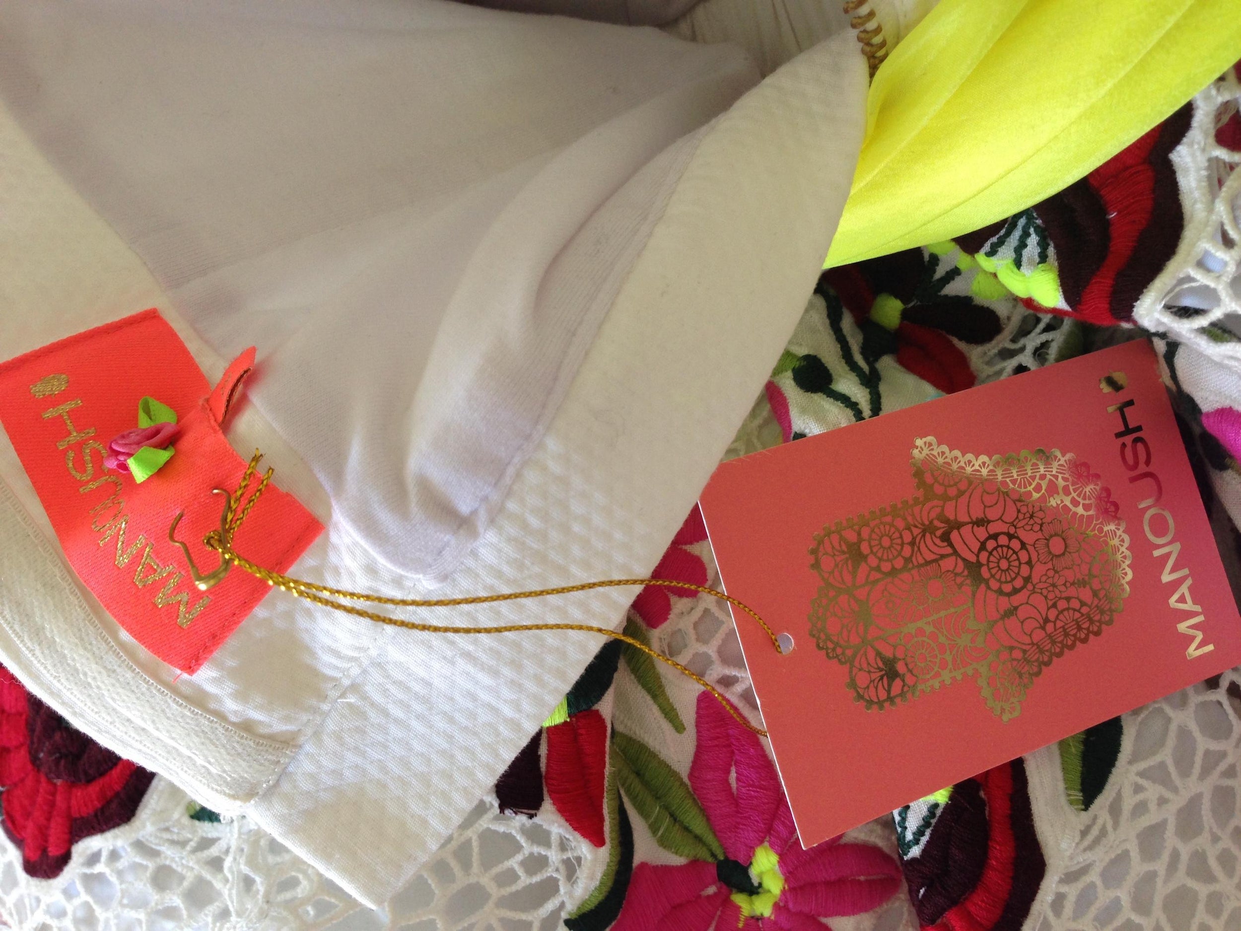 Manoush White Puffy Strapless Dress with Embroidery