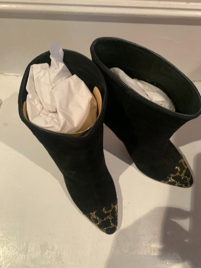 Sergio Rossi Suede Leopard Cap-Toe Ankle Boots