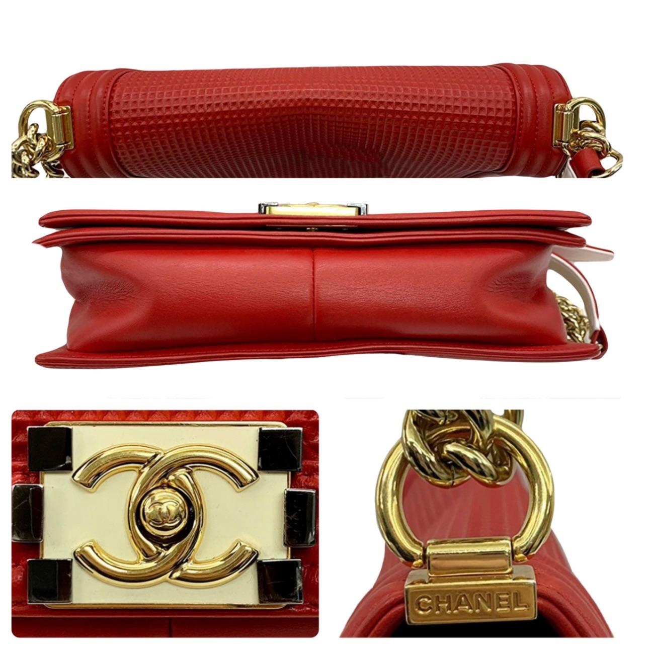 Chanel Red Textured Medium Boy Bag