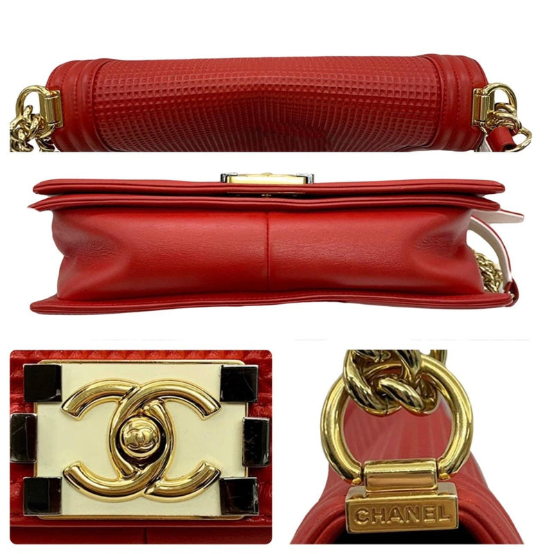 Chanel Red Textured Medium Boy Bag