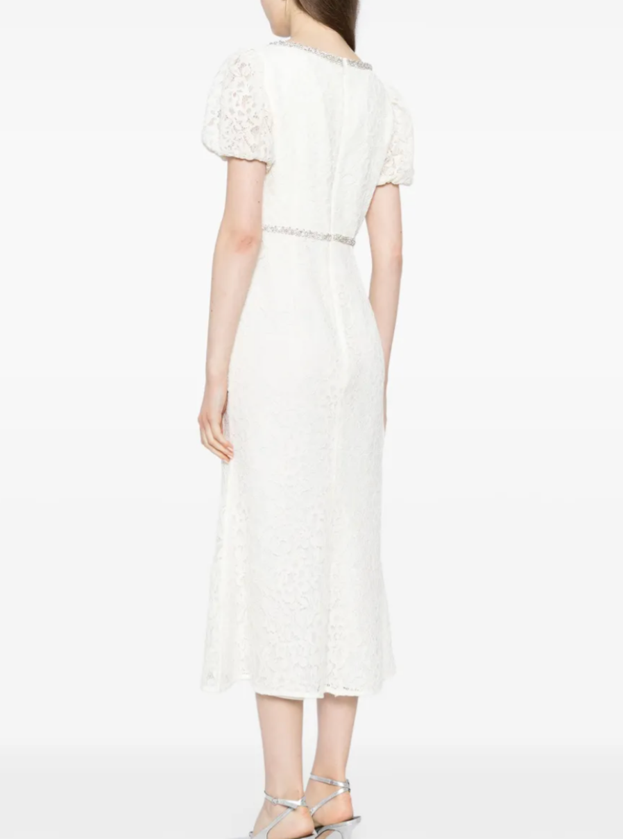 Self Portrait  Diamanté Trim Lace Midi Dress