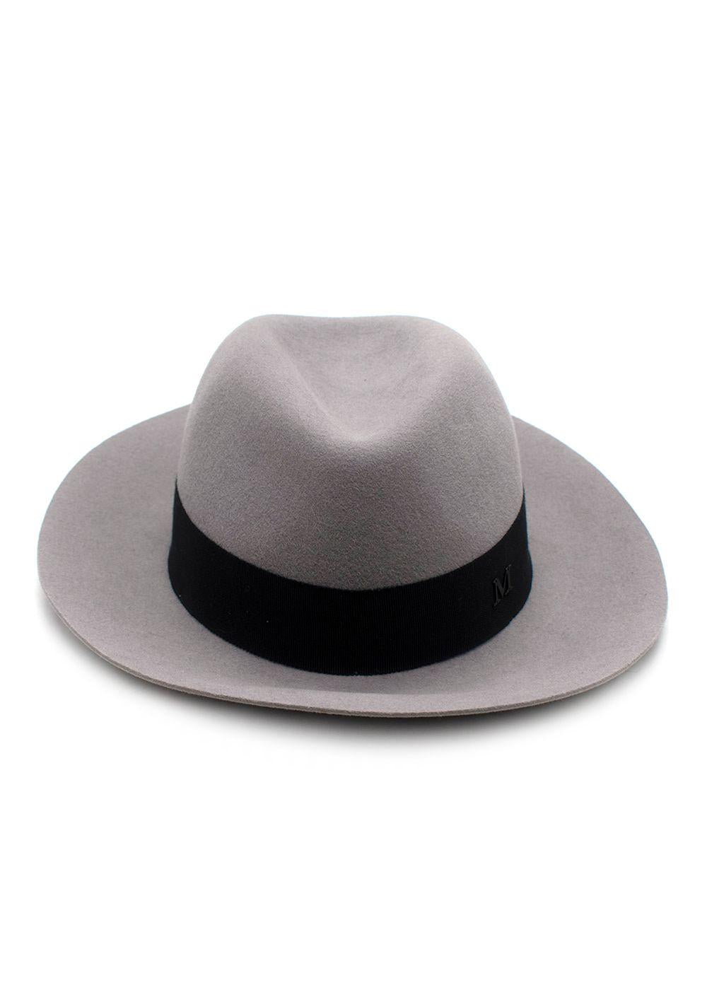 Maison Michel Paris Grey Fedora Hat With Black Ribbon Detail