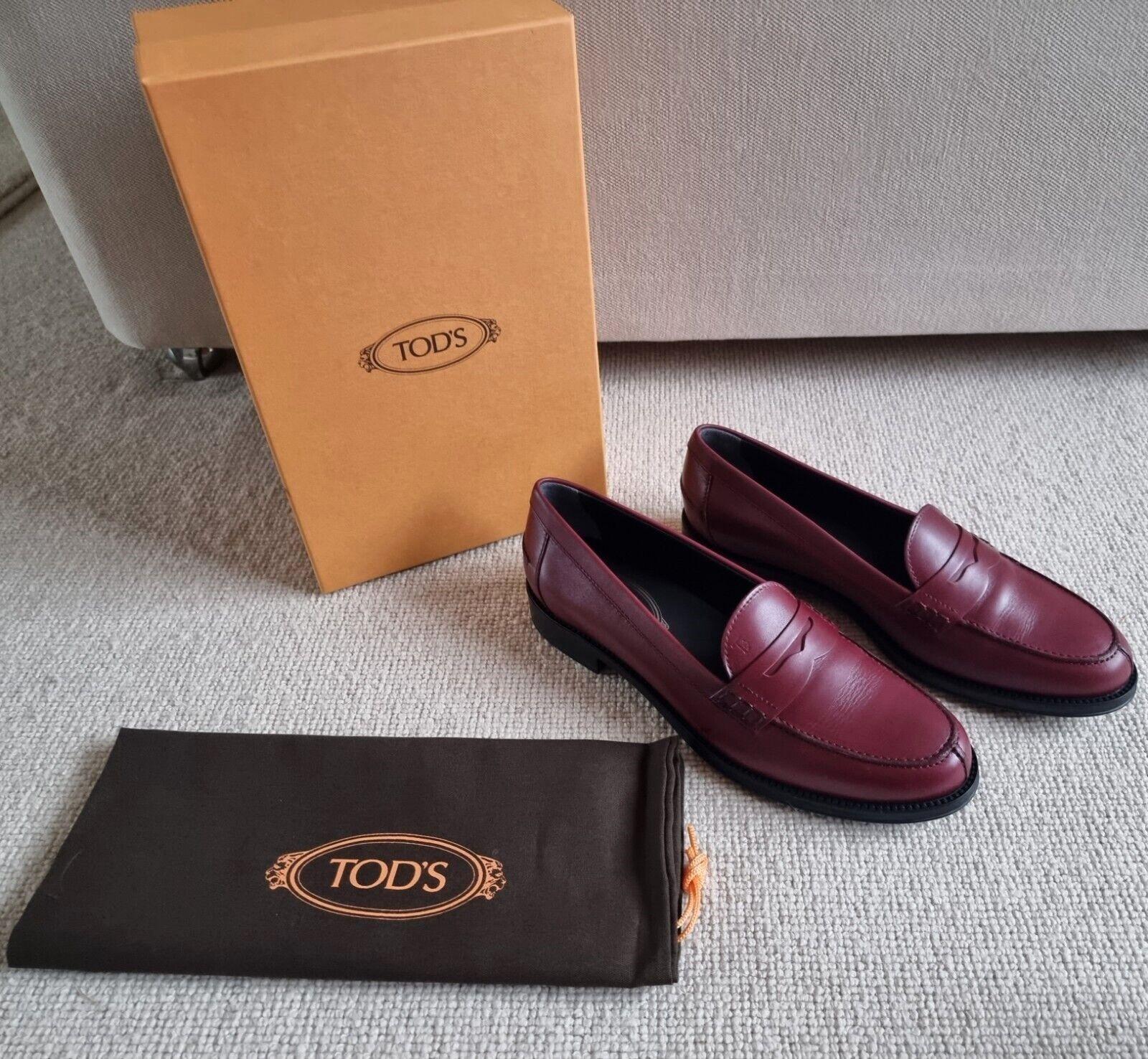 Tod's Dark Red Leather Loafers