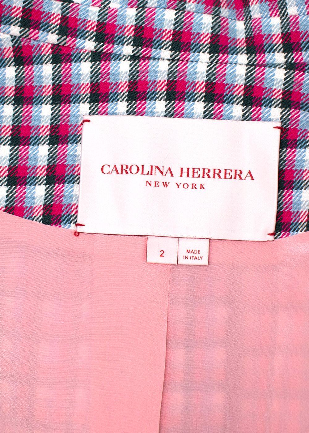 Carolina Herrera Two-Button Cotton Jacket in Pink Check