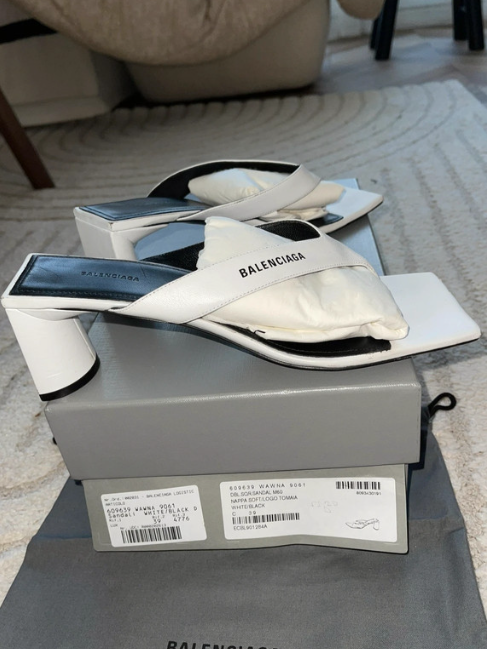 Balenciaga White Square Toe Thong Sandals