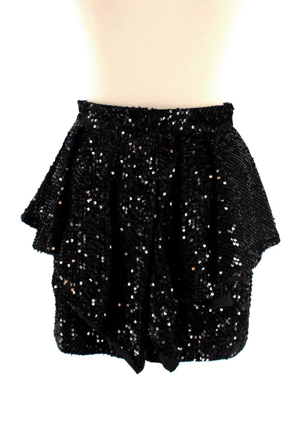 Black Sequinned Peplum Mini Skirt