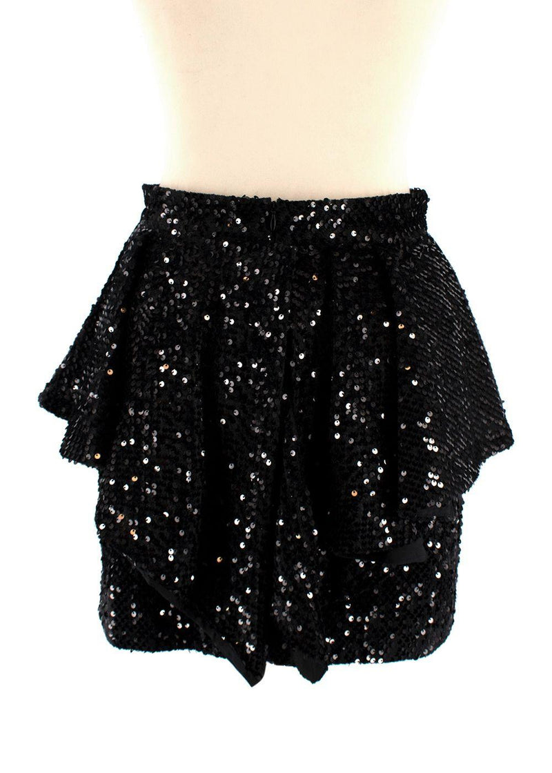 Black Sequinned Peplum Mini Skirt